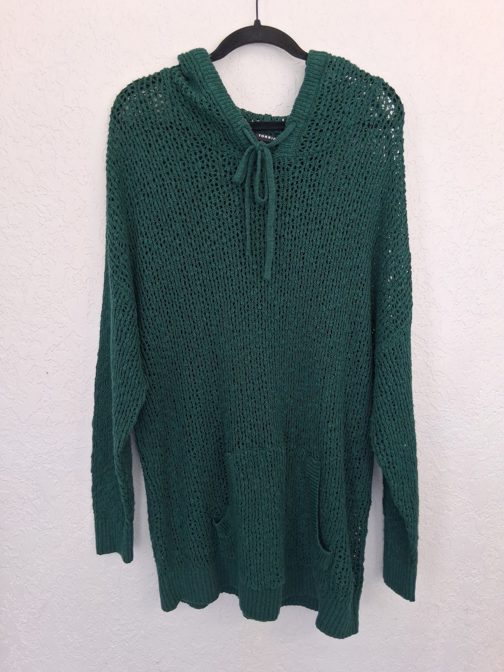 torrid Forest Green Open-Knit Hooded Sweater